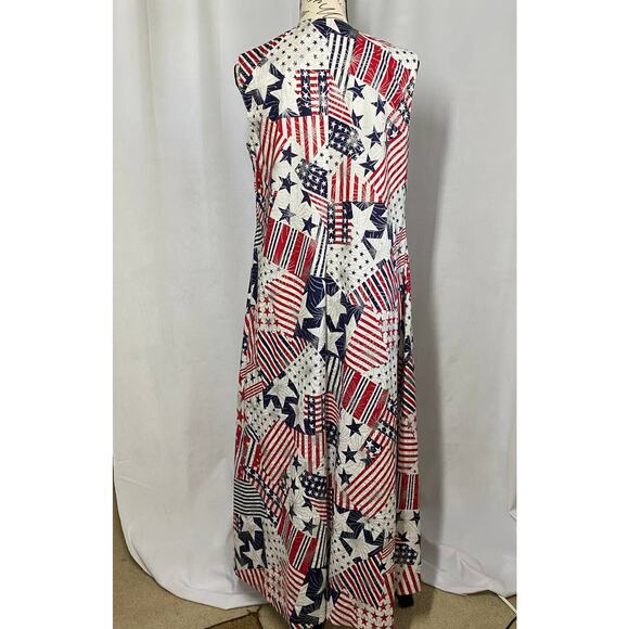 Handmade Maxi Sleeveless V-Neck Red White Blue Duster Patriotic Pattern - Picture 5 of 8